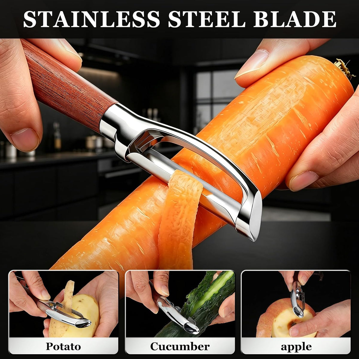 Vegetable Peeler, Premium I-Shape Potato Peeler, Stainless Steel Multifunctional Kitchen Peeler Real Wood Handle Ultra Sharp Blade Vegetable, Potato, Fruit