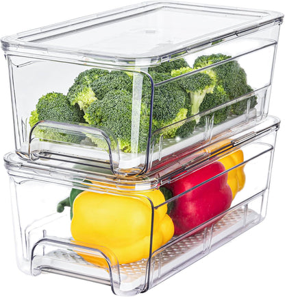 2-Pack Fridge Organizers and Storage, Clear Refrigerator Containers