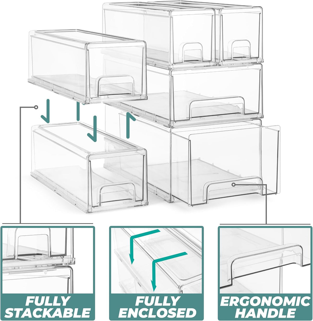 Sorbus Clear Stackable Storage Drawers with Pull-Out Bins (Medium, 2 Pack)