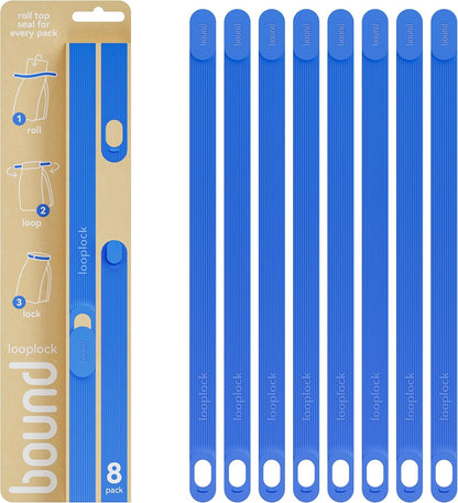 Bound Looplock Reusable Bag Sealer, Roll Top Food Storage Seal, 8 Pack, Blueberry