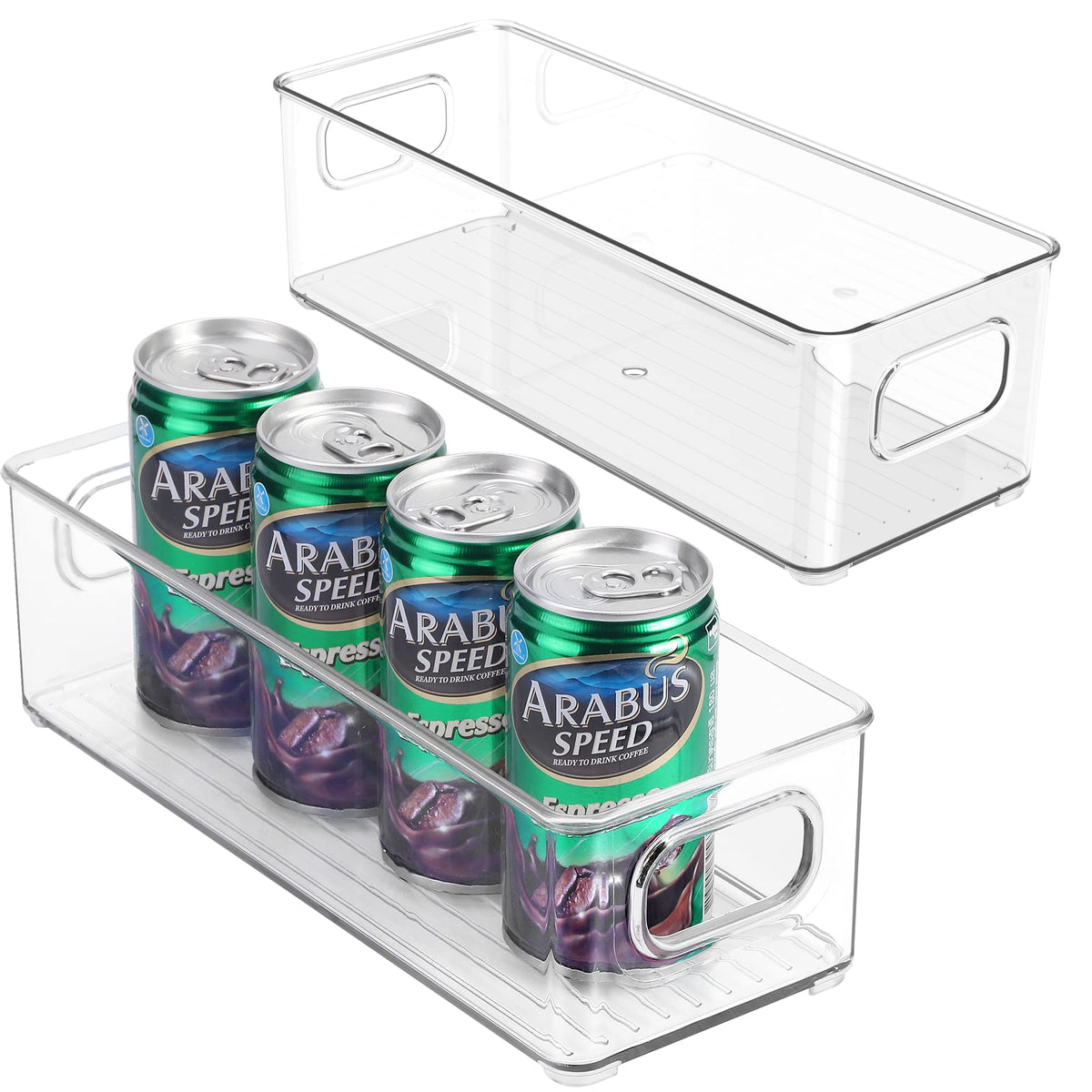 Set of 6 Refrigerator Pantry Organizer Bins - Stackable Fridge Organizers with Handles for Pantry, Freezer, Kitchen, Countertops, Cabinets - Clear Plastic Food Storage Bins