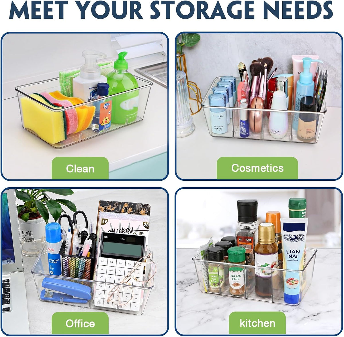 Pantry Organization and Storage Bins with Dividers Kitchen Organizer 2 Pack