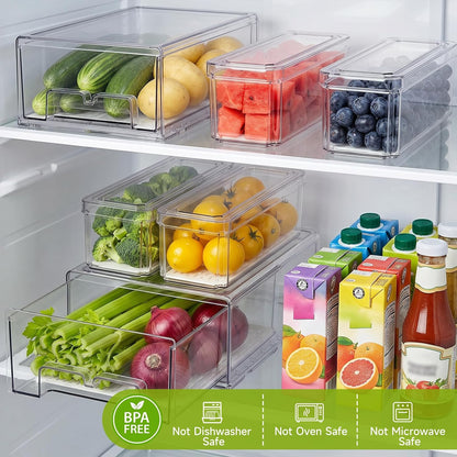 6Pack Fridge Organizers and Storage with Drain Trays,BPA-Free PET,Stackable