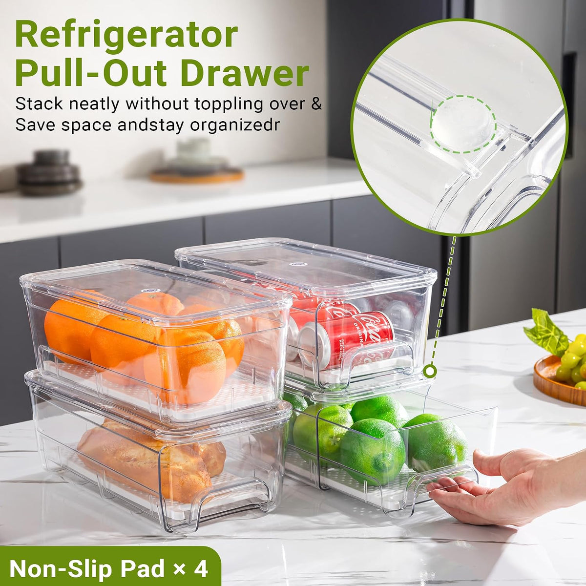 Imncya 6 Pack Clear Fridge Organizer, Refrigerator Organizers and Storage