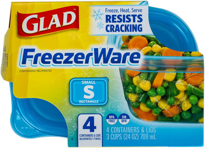 Glad GladWare FreezerWare Food Storage Containers, 24 Oz, 4 Count