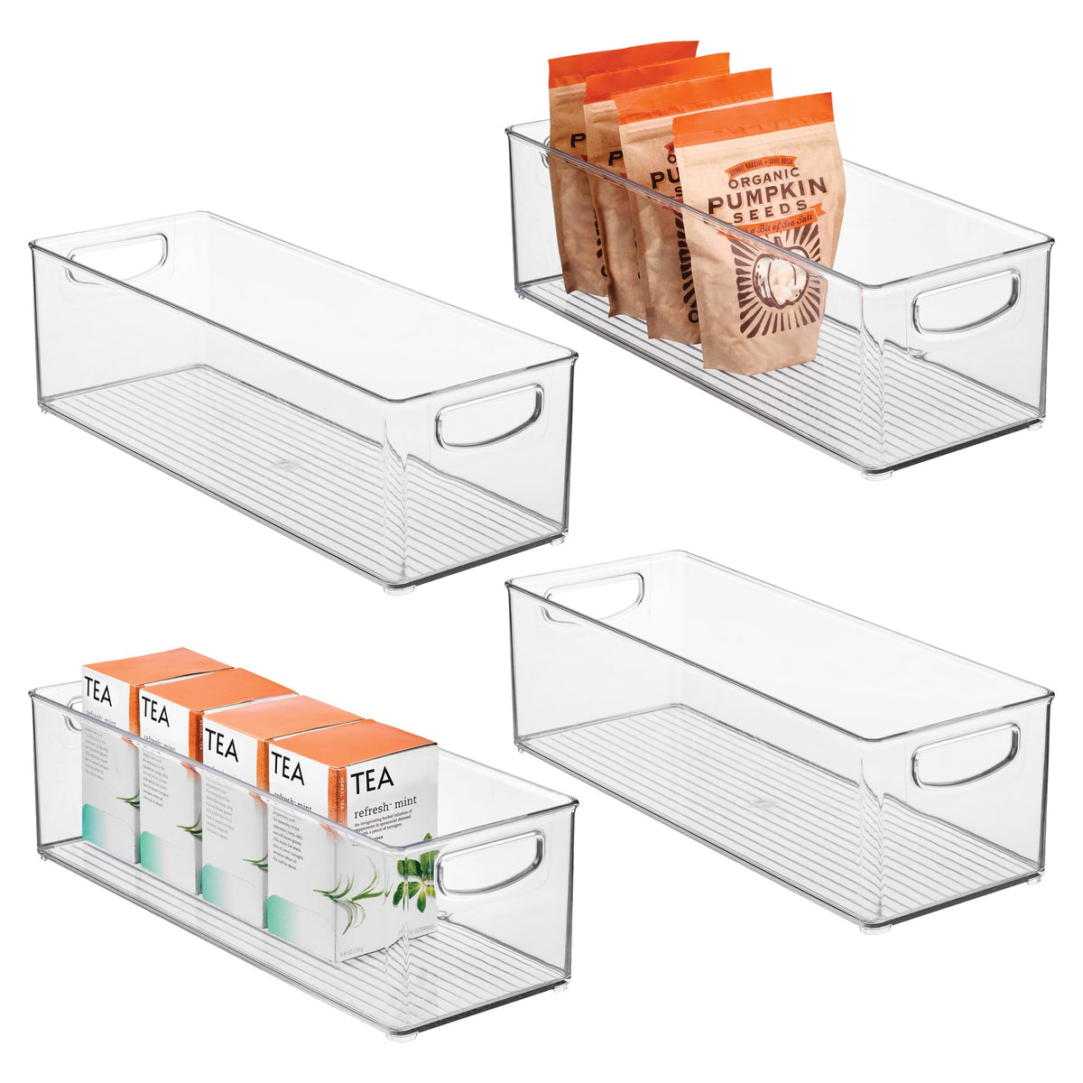 iDesign Plastic Stackable Pantry Bin with Handles, Set of 2, Clear