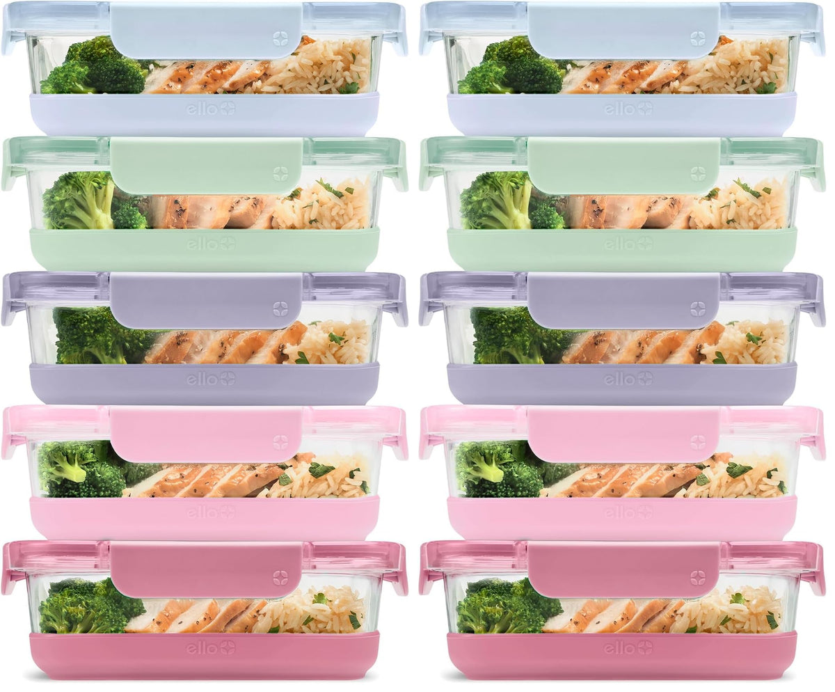 Ello Duraglass Refresh 3.4 Cup Meal Prep Containers, 10 Pc, Halogen Blue