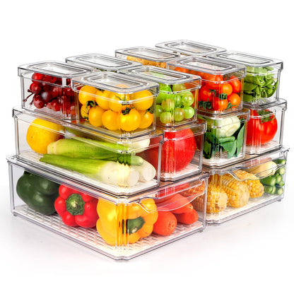 ZIJUND 6 Pack Fridge Organizer Bins with Lids, Stackable Clear Storage