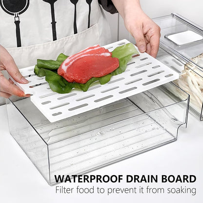 Fridge Organizers and Storage, BPA-Free Large Capacity Stackable Clear Fridge Organizer, With Strainer Layer Keep Fruits, Vegetables and Meat Fresh in refrigerator, freezer, Food Storage ( 2 Drawers)