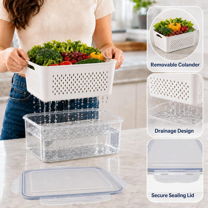 5 Pack Large Fruit Storage Containers for Fridge with Removable Colander