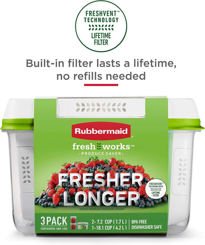 Rubbermaid FreshWorks Produce Saver, Large Produce Storage Containers, 4 Piece Set