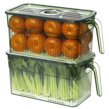2 Pack Plastic Food Storage Produce Containers for Fridge, Stackable Lettuce Keeper for Refrigerator with Removable Drain Tray Keep Fresh for Vegetables/Fruit/Berry/Salad - 10'' x 5.3'' x 5.2''