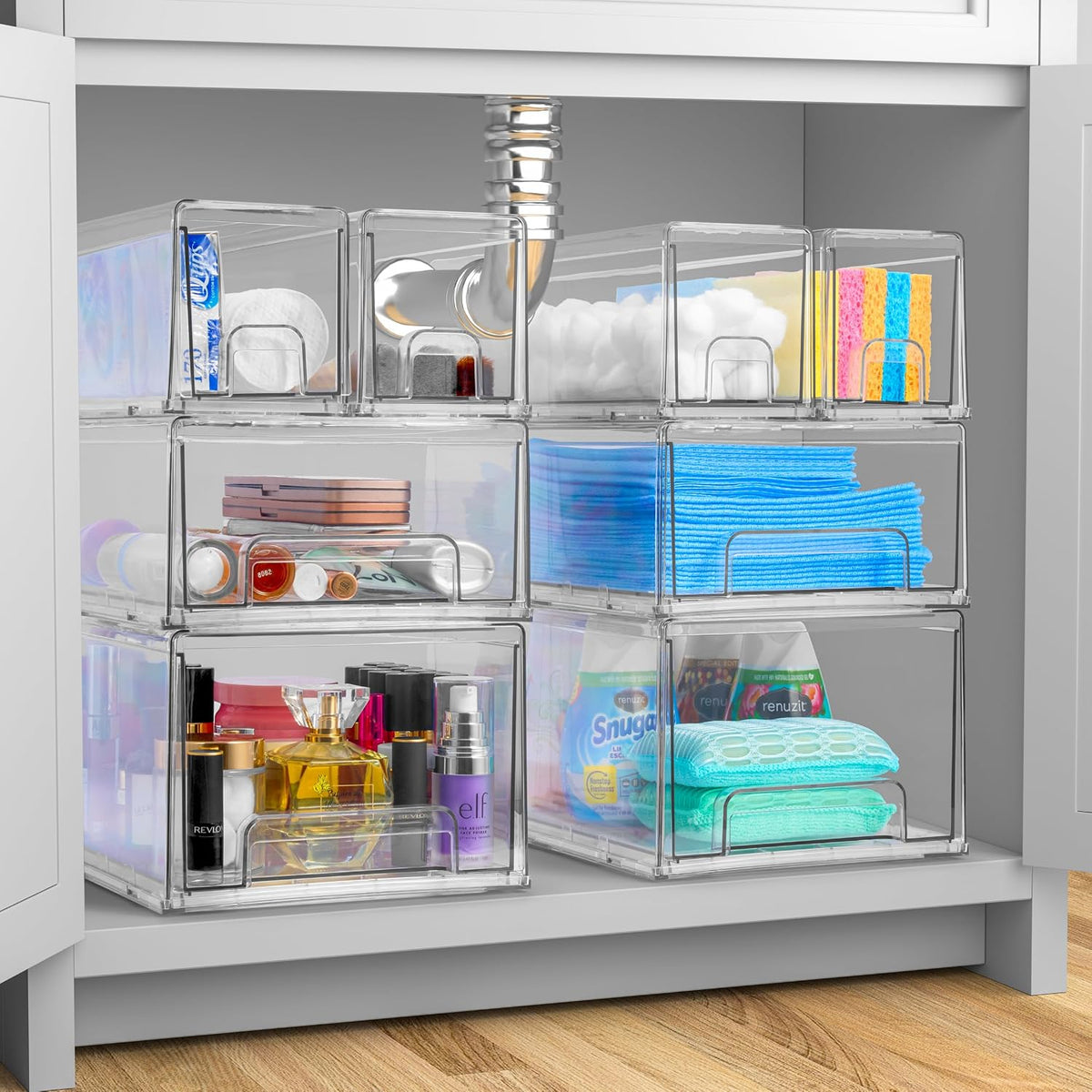 Sorbus Clear Stackable Storage Drawers with Pull-Out Bins (Medium, 2 Pack)