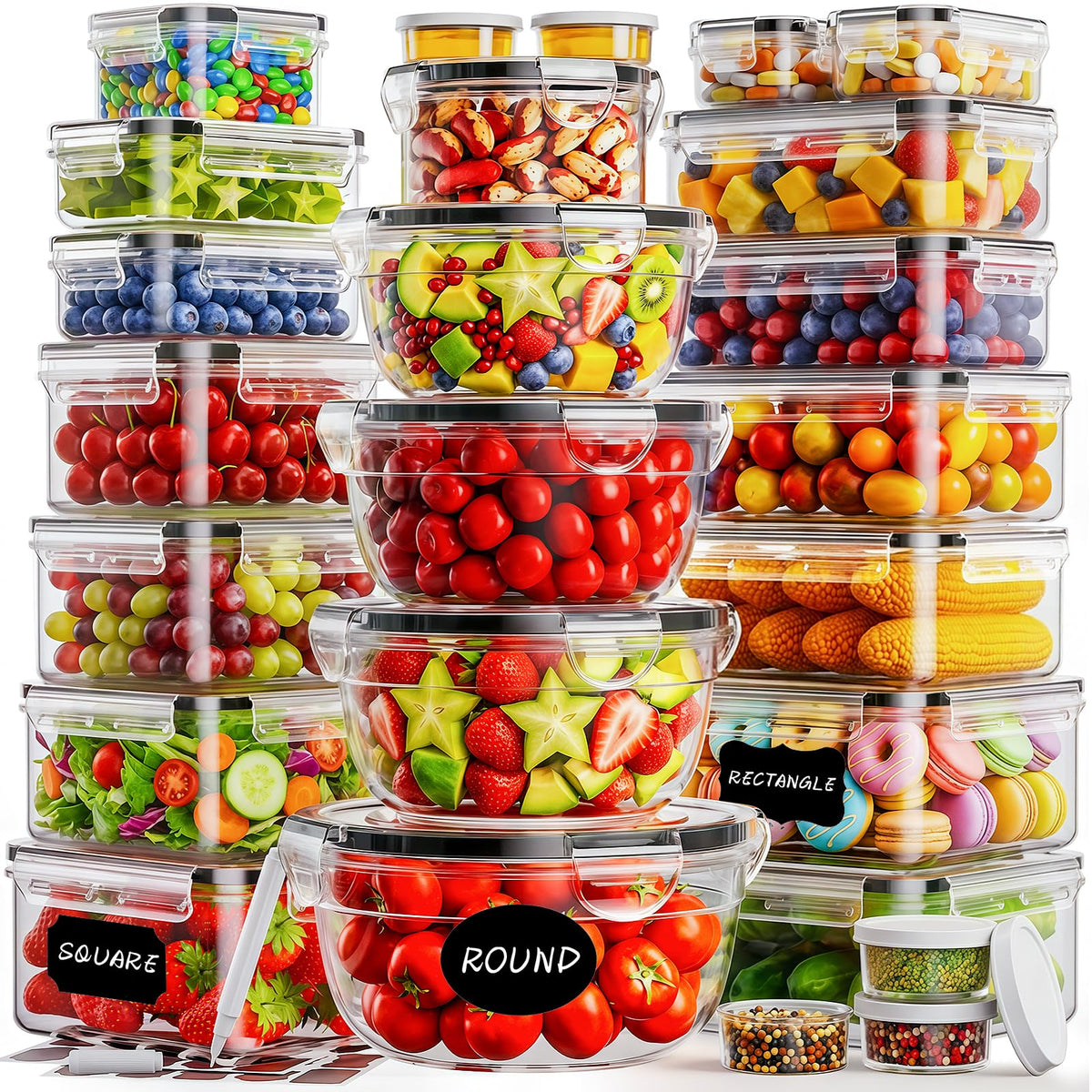40 PCS Food Storage Containers with Lids Airtight (20 Containers & 20 Lids)