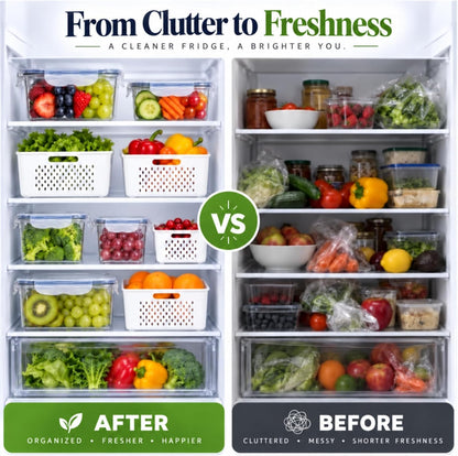 5 Pack Large Fruit Storage Containers for Fridge with Removable Colander
