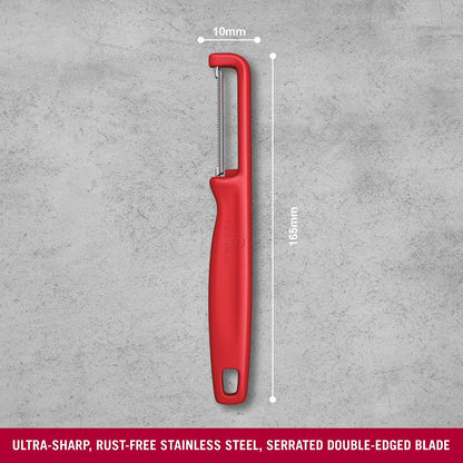 Victorinox Iota Peeler for Vegetables Fruits, Serrated Edge,Swiss Made, Red