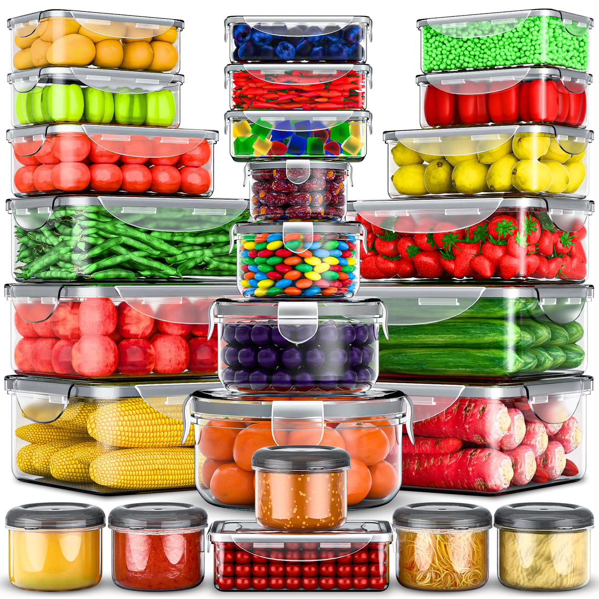 5 Pack Large Fruit Storage Containers for Fridge with Removable Colander